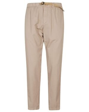White Sand Rope Elastic Waistband Drawstring Cotton-Blend Straight-Leg Pants - Natural