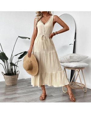 Lovesoft Textured Sleeveless Midi Dress - Natural