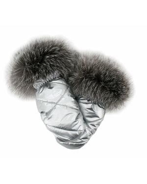 Mitchies Matchings Leather Mittens With Fur Trim - Gray