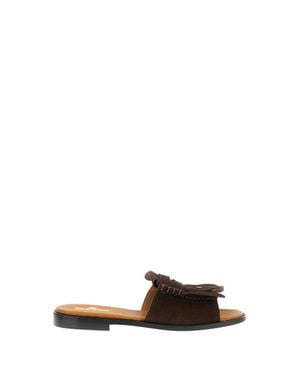 Sebago Moccasin-Style Suede Slide Sandals With Fringed Vamp - White
