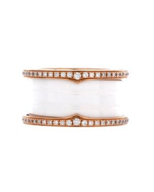 BVLGARI B. Zero1 Three Band Ring 18K Rose And Ceramic With Diamonds - White