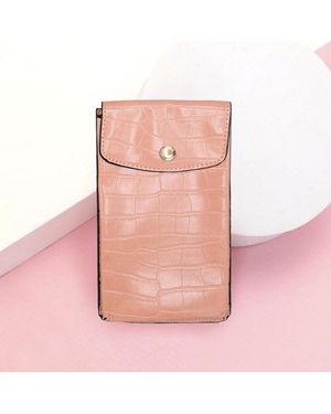 Fashnzfab Alligator Pattern Faux Leather Travel Neck Pouch Bag - Pink