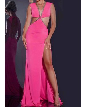 Jovani Backless Cutout Evening Gown - Pink