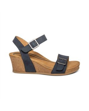 Aetrex Lexa Quarter Strap Wedge Sandal - Blue