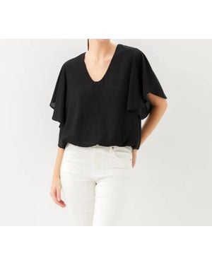 Karen Kane Flutter Sleeve V-Neck Top - Black