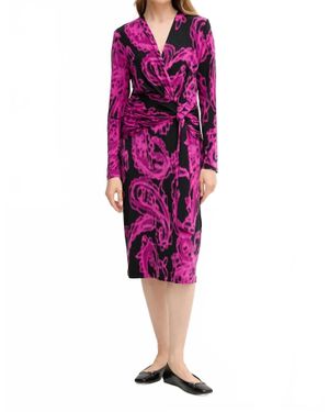 Joseph Ribkoff Paisley Print Faux Wrap Sheath Dress - Purple