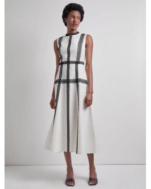 Misook Fit & Flare Cotton Eyelet Trim Maxi Dress - White