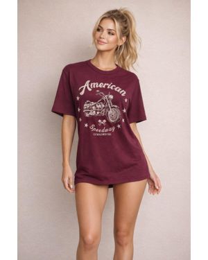 TRUEDAMES American Motorcycle Cotton Boxy Top - Red
