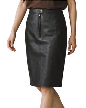 Infinity Leather Leather Biker Pencil Long Midi Skirt - Black