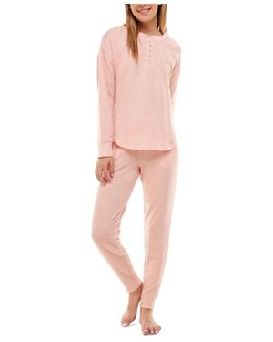 Roudelain Long Sleeve Henley Top & Jogger Lounge Set - Pink