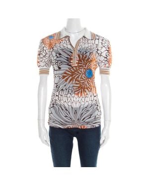 Roberto Cavalli Off Floral Printed Sheer Ribbed Trim Top - White