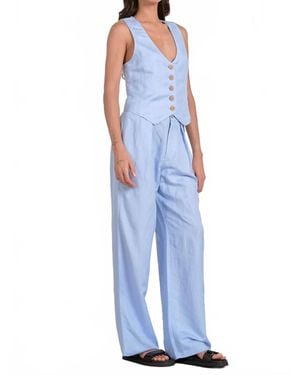 Elan Pleated Linen Pant - Blue