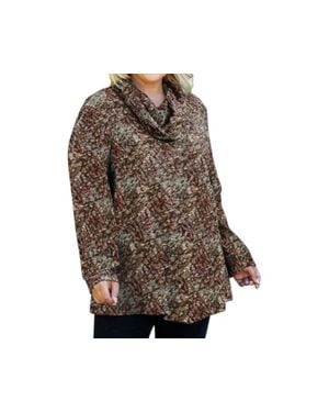 On The Plus Side Cowl Long Sleeve Tunic - Brown