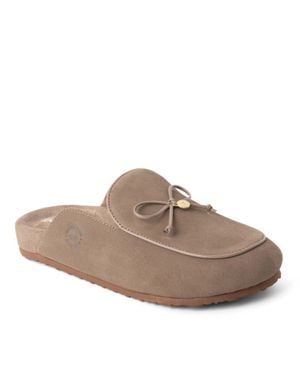 Dearfoams Falan Genuine Suede Scuff Slippers - Brown