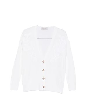 ERMANNO FIRENZE Cotton Blend V-Necked Cardigan - White