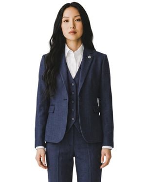 TruClothing 3 Piece Herringbone Tweed Formal Suit - Blue