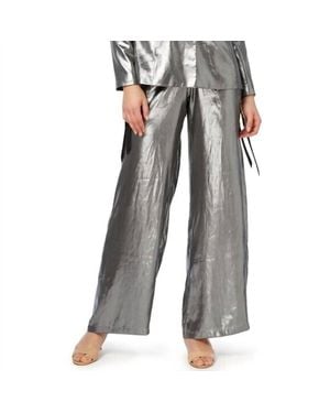 Nicole Miller Ultra Thin Metallic Wide Leg Pants - Gray