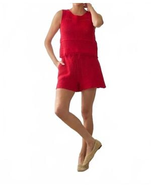 Skies Are Blue Crochet Scallop Hem Shorts - Red