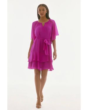 Joseph Ribkoff Tiered Ruffle Chiffon Dress - Pink