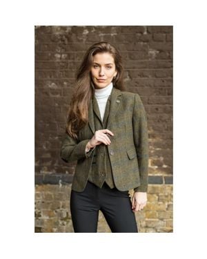 Oliver Tweed Infinity Leather 2 Piece Set Tweed Blazer Waistcoat - Green