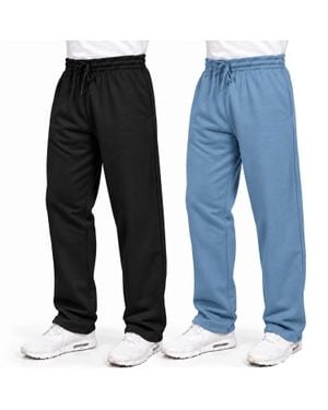 Base Supply Wide Leg Open Bottom Lounge Sweatpants (S-3Xl)-2 Pack - Blue