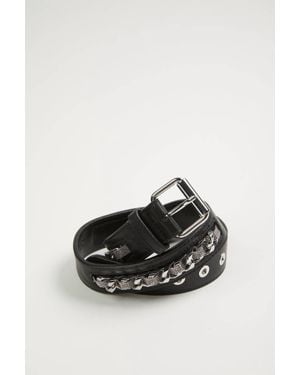 The Kooples Leather Belt With Chain - Black