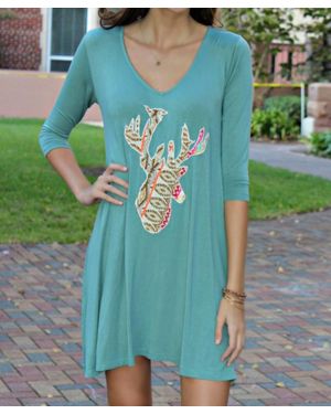 Judith March Deer Applique Dress - Blue