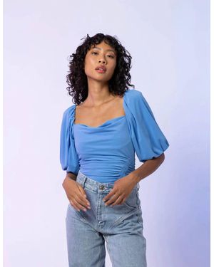 Line & Dot Allison Cowl Neck Top - Blue