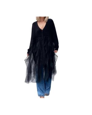 Madonna & Co. Tulle Trim Sweater Dress - Blue