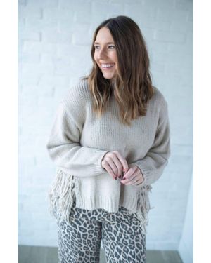 Davi & Dani Stone Fringe Tie Sweater - Blue