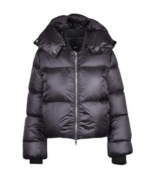 Add Quilted Short Down Jacket With Zip Closure And Ribbed Cuffs - Black