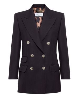 Philipp Plein Wool Marine Fit Blazer - Blue