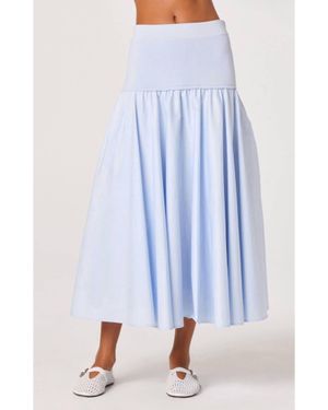 Astr Thesan Mixed Media Drop-Waist Midi Skirt - Blue