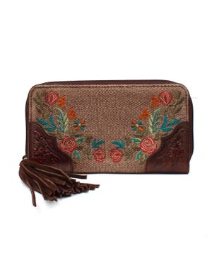 M.A.B.E Audrey Embroidered Clutch Wallet - Brown