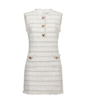 Self-Portrait Sleeveless Midi Dress With Fringed Edges And Jewel Accents - Gray