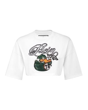 Philipp Plein Cropped Round Neck T-Shirt Pp Duck - White