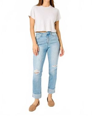 Judy Blue Mid Rise Star Pocket Boyfriend Jeans - Blue