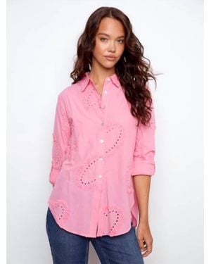 Charlie b Textured Cotton Button-Down Shirt - Pink