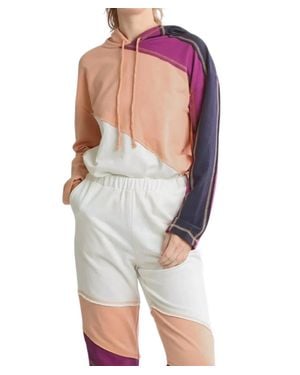 Umgee French Terry Colorblock Stitch Detail Sweater - White