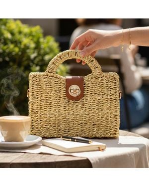 Fashnzfab Structured Top Handle Woven Mini Satchel Crossbody Bag - Metallic