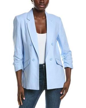 Jones New York Scrunch Sleeve Linen-Blend Jacket - Blue