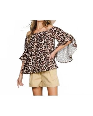 Vine & Love Off-Shoulder Bell Sleeve Top - Natural