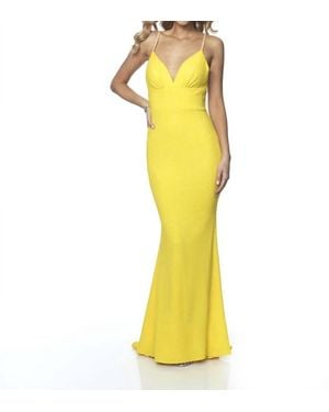 Blush Prom Diamond Cut Glitter Knit Open Back Prom Dress - Yellow
