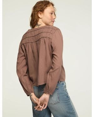 Lucky Brand Long Sleeve Ruched Peasant Top - Pink