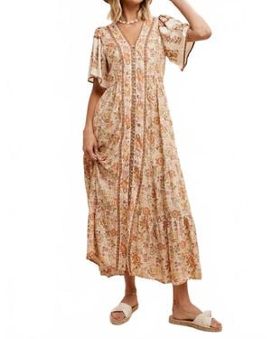 In-Loom Savannah Button Front Midi Dress - Natural