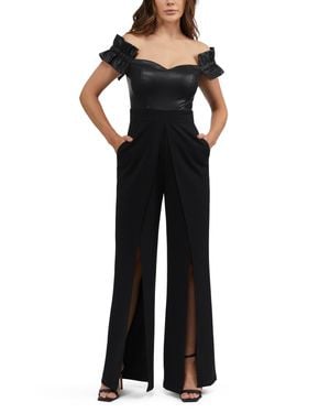 Bebe Faux Leather Off Shoulder Wide Leg Jumpsuit - Black