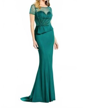 Montage by Mon Cheri Illusion Neckline Short Sleeve Dress - Green