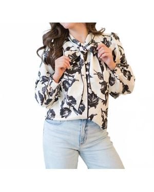 Elizabeth James The Label Britt Bow Long Sleeve Blouse - Blue