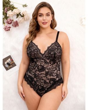 TRUEDAMES Sexy Sling Lace Shapewear Bodysuit Plus Size Underwear Butt Lifting Tummy Control Waist Sneaker Corset - Black