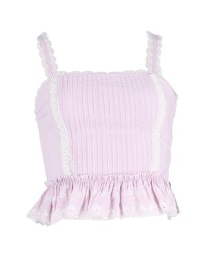 LoveShackFancy Skipper Pleated Sleeveless Bustier Top - Purple